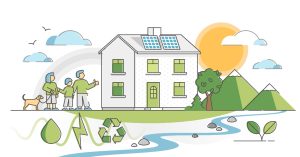 Illustration showing the concept of energy efficient and environment friendly home.