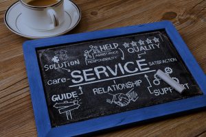 Image showing chalkboard with "service" at the center of a business's operations.